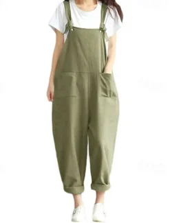 Best Women's Pants Trousers Jumpsuit Rompers Lightweight Casual Ankle-Length Mid Rise Plain Pocket Breathability Comfortable Inelastic Home Casual Daily claret Deep Green Navy Black Summer Spring Regular Women Overalls