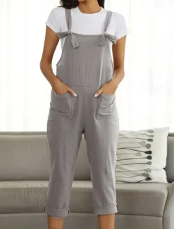 Best Women's Pants Trousers Jumpsuit Rompers Lightweight Casual Ankle-Length Mid Rise Plain Pocket Breathability Comfortable Inelastic Home Casual Daily claret Deep Green Navy Black Summer Spring Regular Women Overalls