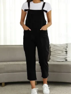 Best Women's Pants Trousers Jumpsuit Rompers Lightweight Casual Ankle-Length Mid Rise Plain Pocket Breathability Comfortable Inelastic Home Casual Daily claret Deep Green Navy Black Summer Spring Regular Women Overalls