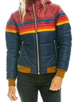 New Women's Parka Outdoor Street Daily Fall Winter Regular Coat Regular Fit Windproof Warm Comtemporary Stylish Casual Jacket Long Sleeve Color Block Stripes with Pockets Full Zip Lake blue Black Dark Women Puffers & Parka