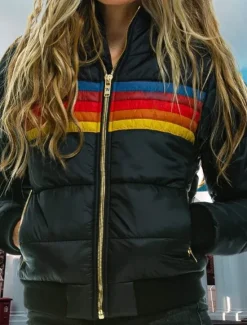 New Women's Parka Outdoor Street Daily Fall Winter Regular Coat Regular Fit Windproof Warm Comtemporary Stylish Casual Jacket Long Sleeve Color Block Stripes with Pockets Full Zip Lake blue Black Dark Women Puffers & Parka