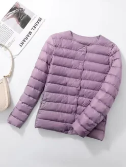 Online Women's Parka Warm Breathable Buttons Pocket Fashion Modern Casual Minimalism Solid Color Outdoor Street Daily Going out Single Breasted Regular Crewneck Regular Fit Long Sleeve Outerwear Wine Red Women Puffers & Parka