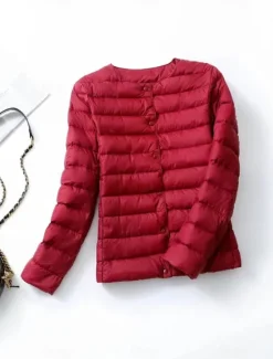 Online Women's Parka Warm Breathable Buttons Pocket Fashion Modern Casual Minimalism Solid Color Outdoor Street Daily Going out Single Breasted Regular Crewneck Regular Fit Long Sleeve Outerwear Wine Red Women Puffers & Parka