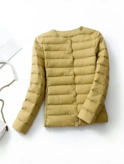 Online Women's Parka Warm Breathable Buttons Pocket Fashion Modern Casual Minimalism Solid Color Outdoor Street Daily Going out Single Breasted Regular Crewneck Regular Fit Long Sleeve Outerwear Wine Red Women Puffers & Parka