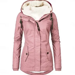 Sale Women's Parka Waterproof Puffer Jacket Thermal Warm Heated Coat Fleece Lined Winter Coat Windproof Outdoor Zip up Hooded Coat Sports Hiking Jacket Purple Pink Women Women's Jacket