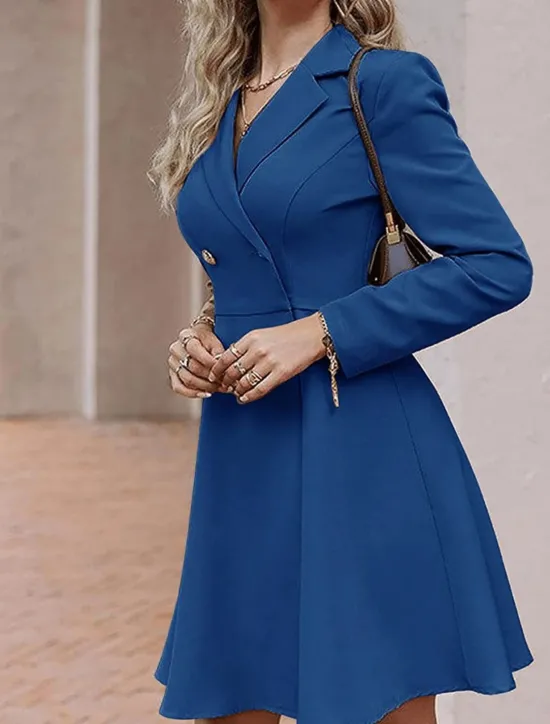 Outlet Women's Party Dress Cocktail Dress Work Dress Button Shirt Collar Long Sleeve Midi Dress Winter Dress Office Formal Black Blue Fall Winter Women Work Dresses