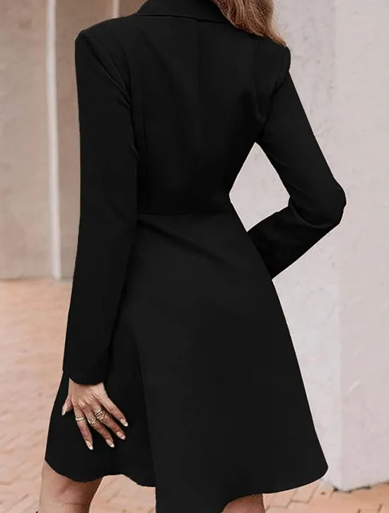 Outlet Women's Party Dress Cocktail Dress Work Dress Button Shirt Collar Long Sleeve Midi Dress Winter Dress Office Formal Black Blue Fall Winter Women Work Dresses