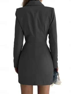 Clearance Women's Party Dress Cocktail Dress Work Dress Ruched Shirt Collar Long Sleeve Mini Dress Formal Winter Dress Formal Black White Fall Winter Women Work Dresses