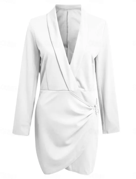 Clearance Women's Party Dress Cocktail Dress Work Dress Ruched Shirt Collar Long Sleeve Mini Dress Formal Winter Dress Formal Black White Fall Winter Women Work Dresses