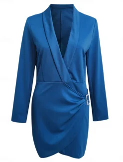 Clearance Women's Party Dress Cocktail Dress Work Dress Ruched Shirt Collar Long Sleeve Mini Dress Formal Winter Dress Formal Black White Fall Winter Women Work Dresses