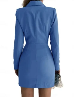 Clearance Women's Party Dress Cocktail Dress Work Dress Ruched Shirt Collar Long Sleeve Mini Dress Formal Winter Dress Formal Black White Fall Winter Women Work Dresses