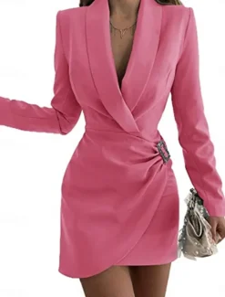 Clearance Women's Party Dress Cocktail Dress Work Dress Ruched Shirt Collar Long Sleeve Mini Dress Formal Winter Dress Formal Black White Fall Winter Women Work Dresses
