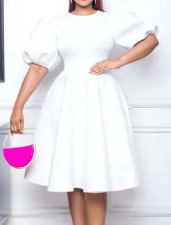Hot Women's Party Dress Homecoming Dress Cocktail Dress Ruched Crew Neck Short Sleeve Midi Dress Wedding Guest Birthday Black White Summer Spring Women Cocktail Dress