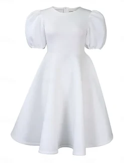 Hot Women's Party Dress Homecoming Dress Cocktail Dress Ruched Crew Neck Short Sleeve Midi Dress Wedding Guest Birthday Black White Summer Spring Women Cocktail Dress