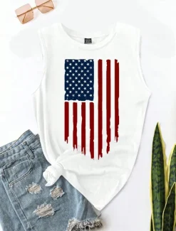 New Women's Patriotic Camisole Tank Top Graphic Flag Daily Stylish Casual Sleeveless Crew Neck Regular Tops Daily Holiday Summer Women Independence Day Top