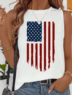 New Women's Patriotic Camisole Tank Top Graphic Flag Daily Stylish Casual Sleeveless Crew Neck Regular Tops Daily Holiday Summer Women Independence Day Top