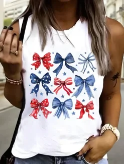 Sale Women's Patriotic Camisole Tank Top Graphic Flag Vintage Tropical Daily Sleeveless Crew Neck Regular Tops Daily Holiday White Dark Gray Beige Summer Spring Women Independence Day Top