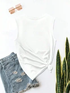 Sale Women's Patriotic Camisole Tank Top Graphic Flag Vintage Tropical Daily Sleeveless Crew Neck Regular Tops Daily Holiday White Dark Gray Beige Summer Spring Women Independence Day Top
