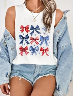 Sale Women's Patriotic Camisole Tank Top Graphic Flag Vintage Tropical Daily Sleeveless Crew Neck Regular Tops Daily Holiday White Dark Gray Beige Summer Spring Women Independence Day Top