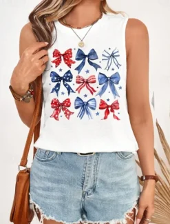 Sale Women's Patriotic Camisole Tank Top Graphic Flag Vintage Tropical Daily Sleeveless Crew Neck Regular Tops Daily Holiday White Dark Gray Beige Summer Spring Women Independence Day Top