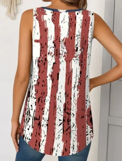 Sale Women's Patriotic Camisole Tank Top Graphic Flag Vintage Tropical Stylish Sleeveless V Neck Long Tops Daily Print Summer Spring Women Independence Day Top