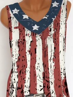 Sale Women's Patriotic Camisole Tank Top Graphic Flag Vintage Tropical Stylish Sleeveless V Neck Long Tops Daily Print Summer Spring Women Independence Day Top
