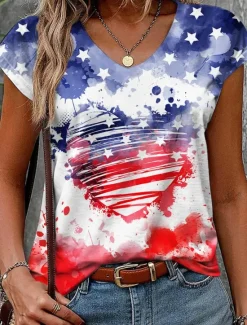 Sale Women's Patriotic Camisole Tank Top Graphic Flag Stylish Casual Sleeveless V Neck Regular Tops Daily Print Summer Spring Women Independence Day Top