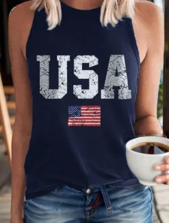 Best Women's Patriotic Camisole Tank Top Graphic Flag Daily Stylish Casual Sleeveless Crew Neck Regular Tops Daily Holiday Summer Spring Women Independence Day Top