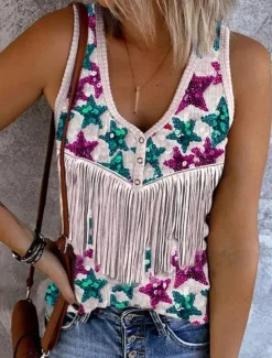 Discount Women's Patriotic Camisole Tank Top Flag Stylish Casual Sleeveless Sleeveless V Neck Crop Tops Daily Print Purple Green Beige Summer Spring Women Independence Day Top
