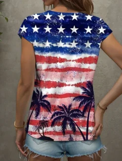 Outlet Women's Patriotic Camisole Tank Top Graphic Flag Vintage Stylish Classic Sleeveless V Neck Regular Tops Daily Print Summer Spring Women Independence Day Top