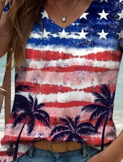 Outlet Women's Patriotic Camisole Tank Top Graphic Flag Vintage Stylish Classic Sleeveless V Neck Regular Tops Daily Print Summer Spring Women Independence Day Top