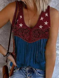 Discount Women's Patriotic Camisole Tank Top Flag Stylish Casual Sleeveless Sleeveless V Neck Regular Tops Daily Print Red Purple Green Summer Spring Women Independence Day Top