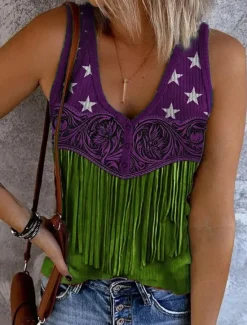 Discount Women's Patriotic Camisole Tank Top Flag Stylish Casual Sleeveless Sleeveless V Neck Regular Tops Daily Print Red Purple Green Summer Spring Women Independence Day Top