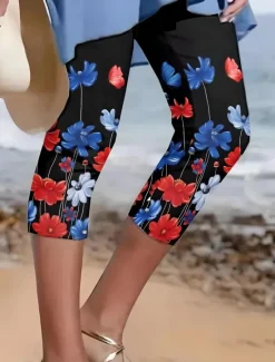 Hot Women's Patriotic Capri Pants Leggings Fashion Streetwear Basic Calf-Length High Waist Pants Graphic Star Striped Printing Breathable Soft Stretchy Women Leggings|Independence Day Bottoms