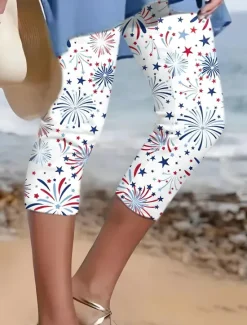 Hot Women's Patriotic Capri Pants Leggings Fashion Streetwear Basic Calf-Length High Waist Pants Graphic Star Striped Printing Breathable Soft Stretchy Women Leggings|Independence Day Bottoms