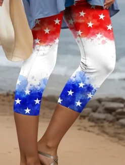 Sale Women's Patriotic Capri Pants Leggings Vintage Fashion Casual Calf-Length High Waist Pants Graphic American Flag Printing Breathable Soft Stretchy Vacation Women Leggings|Independence Day Bottoms
