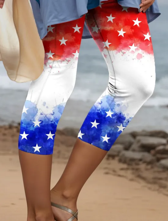 Sale Women's Patriotic Capri Pants Leggings Vintage Fashion Casual Calf-Length High Waist Pants Graphic American Flag Printing Breathable Soft Stretchy Vacation Women Leggings|Independence Day Bottoms