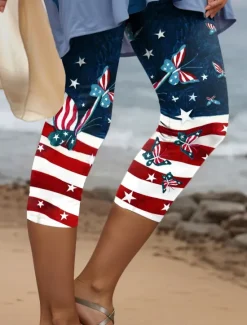 Sale Women's Patriotic Capri Pants Leggings Vintage Fashion Casual Calf-Length High Waist Pants Graphic American Flag Printing Breathable Soft Stretchy Vacation Women Leggings|Independence Day Bottoms