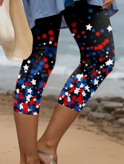 Sale Women's Patriotic Capri Pants Leggings Vintage Fashion Casual Calf-Length High Waist Pants Graphic American Flag Printing Breathable Soft Stretchy Vacation Women Leggings|Independence Day Bottoms