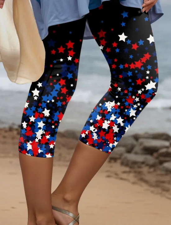 Sale Women's Patriotic Capri Pants Leggings Vintage Fashion Casual Calf-Length High Waist Pants Graphic American Flag Printing Breathable Soft Stretchy Vacation Women Leggings|Independence Day Bottoms