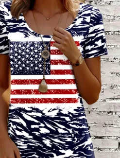 Women's Patriotic Dress Mini Dress Casual Dress T Shirt Dress A Line Dress Stylish Casual Regular Fit Graphic Flag Red White And Blue Short Sleeve Crew Neck Women Independence Day Dress