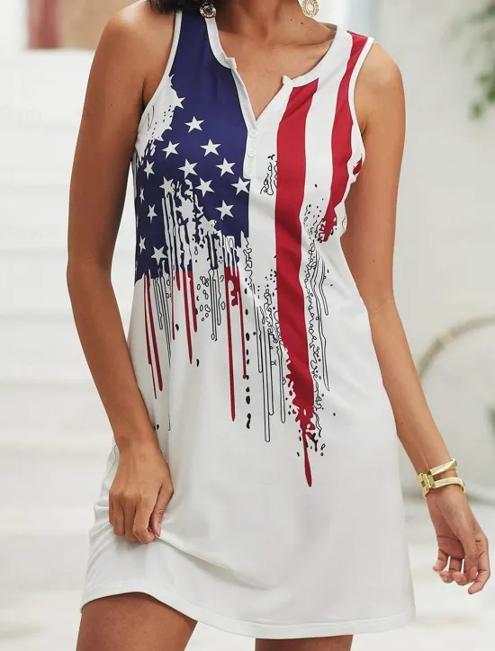 Best Women's Patriotic Dress Mini Dress Petite Dress T Shirt Dress Tee Dress Sundress Summer Dress Active Fashion Streetwear Outdoor Vacation Street Regular Fit Flag Women Independence Day Dress
