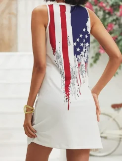 Best Women's Patriotic Dress Mini Dress Petite Dress T Shirt Dress Tee Dress Sundress Summer Dress Active Fashion Streetwear Outdoor Vacation Street Regular Fit Flag Women Independence Day Dress
