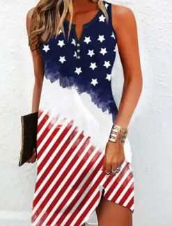 Best Women's Patriotic Dress Mini Dress Petite Dress T Shirt Dress Tee Dress Sundress Summer Dress Active Fashion Streetwear Outdoor Vacation Street Regular Fit Flag Women Independence Day Dress