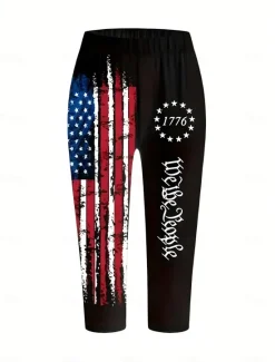 Clearance Women's Patriotic Leggings Capri Pants High Elasticity Ankle-Length Mid WaistPantsAmerican Flag American Flag National Flag Printing Thermal Warm Breathable Soft Women Leggings|Independence Day Bottoms