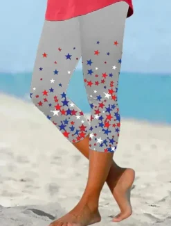 Sale Women's Patriotic Leggings Vacation Vintage Fashion Calf-Length High WaistPants Graphic Flag Printing Breathable Soft Stretchy Formal Vacation Office Women Independence Day Bottoms|Leggings