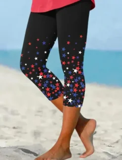 Sale Women's Patriotic Leggings Vacation Vintage Fashion Calf-Length High WaistPants Graphic Flag Printing Breathable Soft Stretchy Formal Vacation Office Women Independence Day Bottoms|Leggings