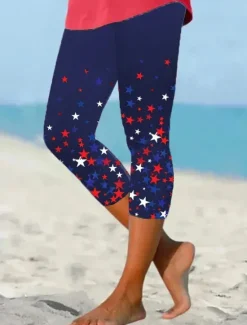 Sale Women's Patriotic Leggings Vacation Vintage Fashion Calf-Length High WaistPants Graphic Flag Printing Breathable Soft Stretchy Formal Vacation Office Women Independence Day Bottoms|Leggings