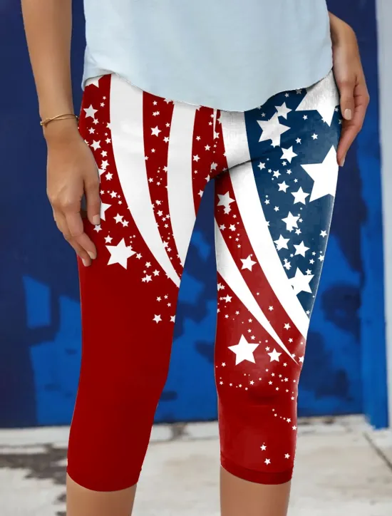 Discount Women's Patriotic Leggings Beach Shorts Vacation Vintage Fashion Calf-Length High Waist Pants Graphic Flag Flag Printing Stretchy Formal Vacation Street Slim Women Independence Day Bottoms|Leggings