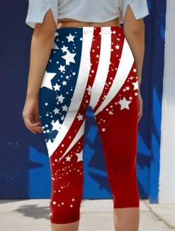 Discount Women's Patriotic Leggings Beach Shorts Vacation Vintage Fashion Calf-Length High Waist Pants Graphic Flag Flag Printing Stretchy Formal Vacation Street Slim Women Independence Day Bottoms|Leggings